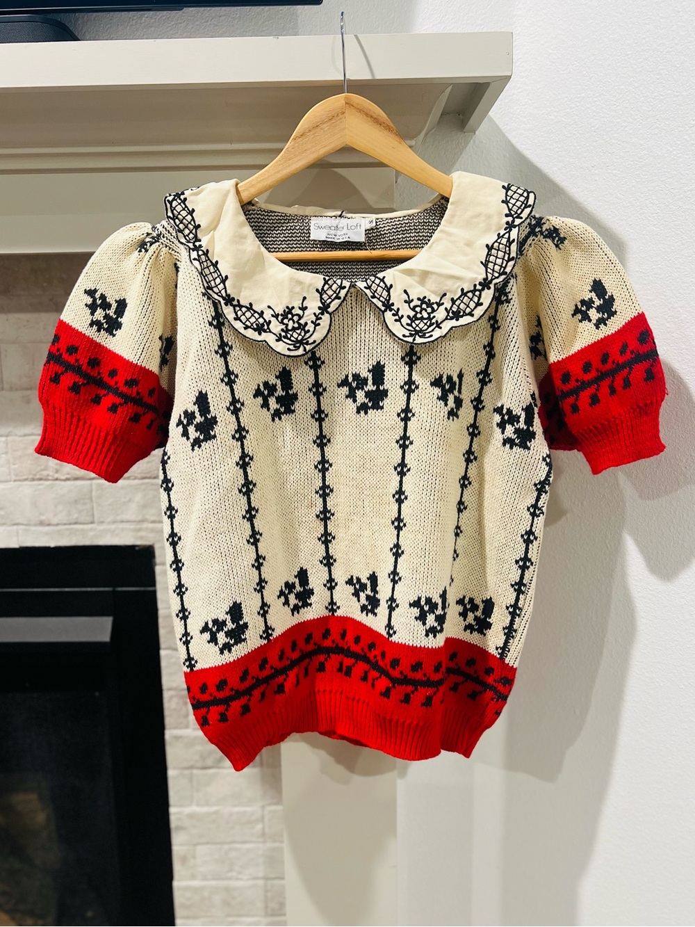 Vintage Peter Pan Collar Knit Sweater Short Sleeve Made in USA Small